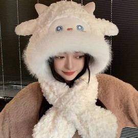 Women's Winter Faux Fur Balaclava with Plush Ears, Hat, and Scarf Set LF3723 Free Size/Pink 3ea