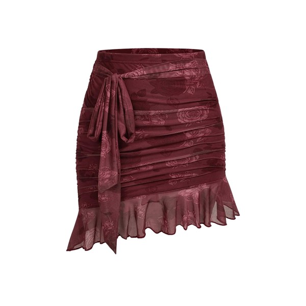 Verdusa Women's Floral Print Ruffle Hem Midi Skirt Asymmetrical Hem