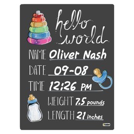 Cohas Hello World Newborn Baby Announcement Chalkboard Sign with Basic Design Theme, 5 by 7 Inches, No Marker