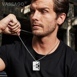 VASSAGO Star of David Necklace Hebrew Blessing Necklace Jewish Star Necklace Stainless Steel Dog Pendant Religious Israel Jewellery, Stainless Steel, No Gemstone