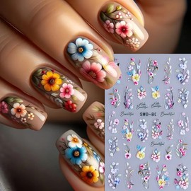 Easter Nail Stickers for Nail Art, 3D Self Adhesive Spring Nail Decals Embossed Flower Bunny Easter Egg Nails Design Stickers Cute Floral Nail Art Supplies for Women Manicure Decorations 4Sheets