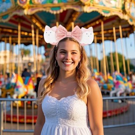 XINGKANG Pink Glitter Mouse Ear Bow Headband, Paired With Ghost Decoration, Gentle Pink Style, Adding a lively & Cute TouchTo The Look,MQYL-F