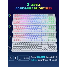 Wireless Keyboard and Mouse - RGB Backlit, Rechargeable & Light Up Letters, Full-Size, Ergonomic Tilt Angle, Sleep Mode, 2.4GHz Quiet Keyboard Mouse for Mac, Windows, Laptop, PC, Trueque(White)