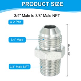 PATIKIL Hex Reducing Nipple Connectors Pipe Adapter 3/4" Male 37° Flare JIC x 3/8" Male NPT, 2 Pack Pipe Fitting Reducer Nipple Adapter Plated Steel Hydraulic Fitting