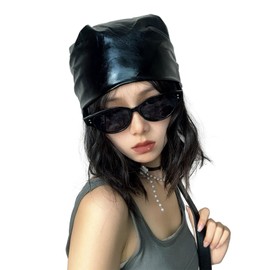 Leather Head Wrap Headscarf Vintage Headcover Turban Evening Party Music Festival Scarf for Women Black