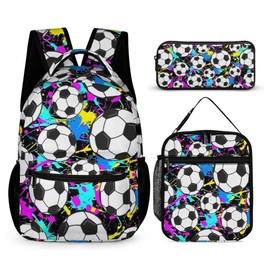 ZCJB-WSRY Soccer Themed Kids School Backpack, 16 Inch Multicolor Adjustable Modern Soccer Backpack for Kids, Boys, Girls