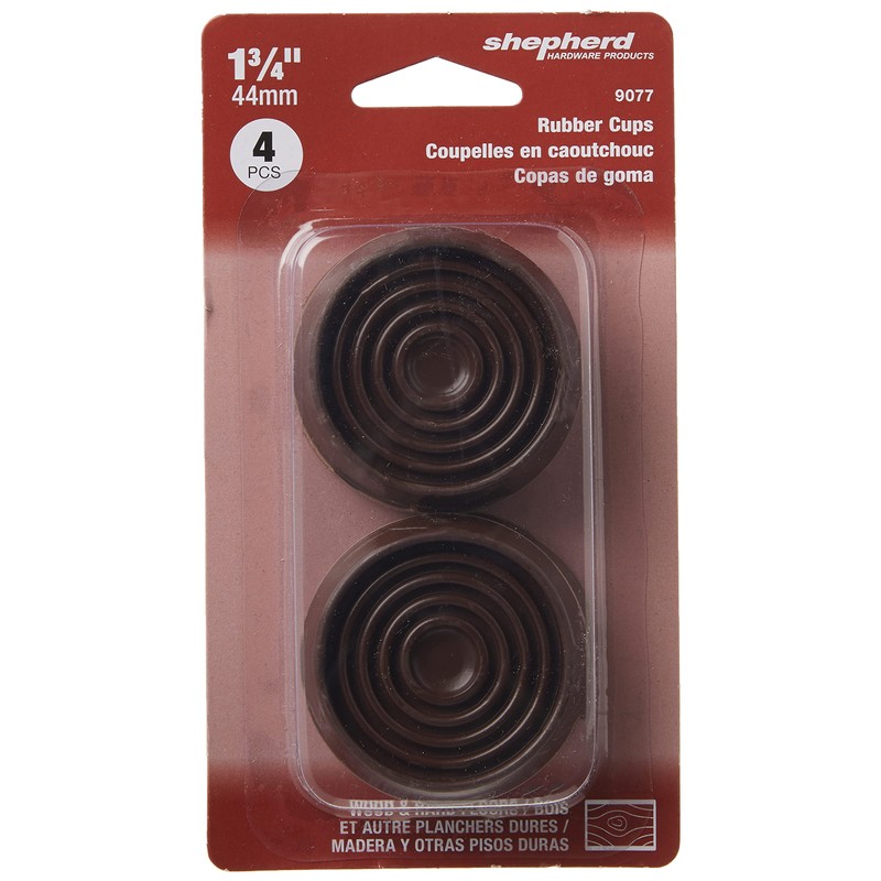 Shepherd Hardware 9077 1-3/4-Inch Round Rubber Furniture Cups, 4-Pack,brown