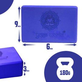 Yoga World EVA Yoga Blocks - High Density and Non-Slip Bricks for Pilates, Stability, Fitness - Rounded Edges for Secure Grip - Easy-to-Clean Exercise Accessories - 22.8x15.2x7.6cm, 360g (Blue)
