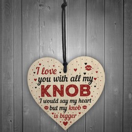 RED OCEAN Funny ANNIVERSARY VALENTINES DAY Gift Wooden Heart Gift For Girlfriend Boyfriend Husband Wife