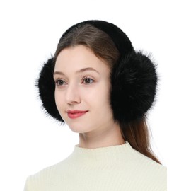 Rulala Fancy Women's Winter Earmuffs Plush Faux Fur Ear Muffs Outdoor SKI Ear Warmers for Cold Weather(Black Long Fur)
