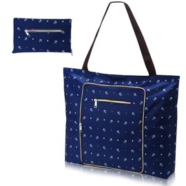 Women Waterproof Large Beach Bag with Zipper,Sandproof Beach Tote Bag,2 In 1 Reusable Foldable Tote for Travel Gym Yoga Swim One Size-Small Anchor Pattern