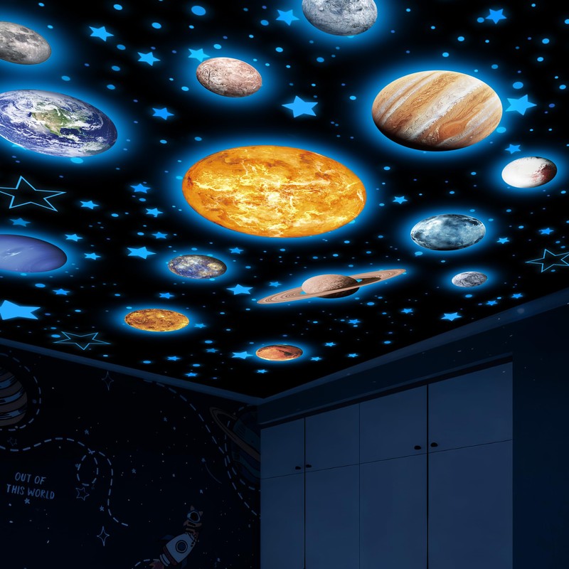 Glow in The Dark Planets Solar System Wall Decals, Glowing