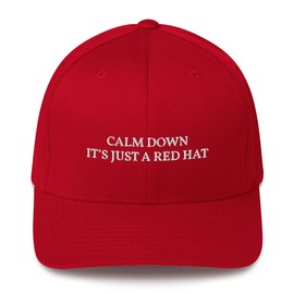 Calm Down It's Just A Red, Hat Red Dad Hat Flat Embroidered MAGA Parody