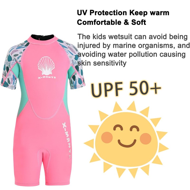 Kids Wetsuit Shorty Suits Girls 2.5mm Neoprene Swimsuit UV Protection