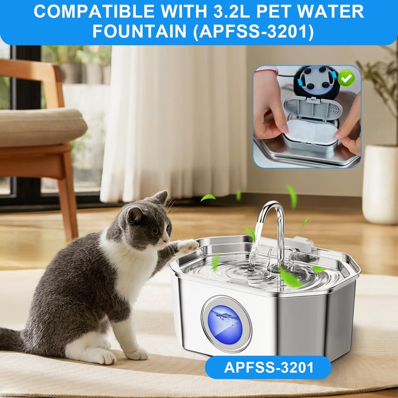 Cat Fountain Filters Compatible with Apauk 3.2L Cat Fountain APFSS-3201,12x