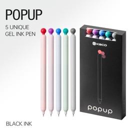 Kaco POPUP Gel Pens 5 Pieces 0.5 mm Cute Stationery Journaling Note Taking Quick Drying Aesthetic Pens (5 Pcs Gel Pen - Black Ink)