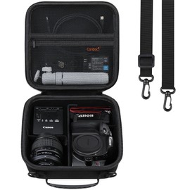 Canboc Carrying Case for Canon EOS Rebel T7/ R50/ R50 V/ R6 Mark II/ R100/ R8/ R7/ R5/ 90D/ Sony Alpha DSLR Camera and 18-55mm Lens, Camera Bag with Shoulder Strap and 3 Dividers, Black (Case Only)