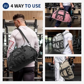 SUIKIHUM Unisex Travel Duffle Bag for Men Women, Waterproof Gym Bag with Shoe Compartment & Football Compartment, 32L Carry on Bag for Sports & Fitness, Black