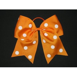 "Handmade" NEW "POLKA-DOT ORANGE" Cheer Bow Pony Tail 3 Inch Ribbon Girls Hair Cheerleading