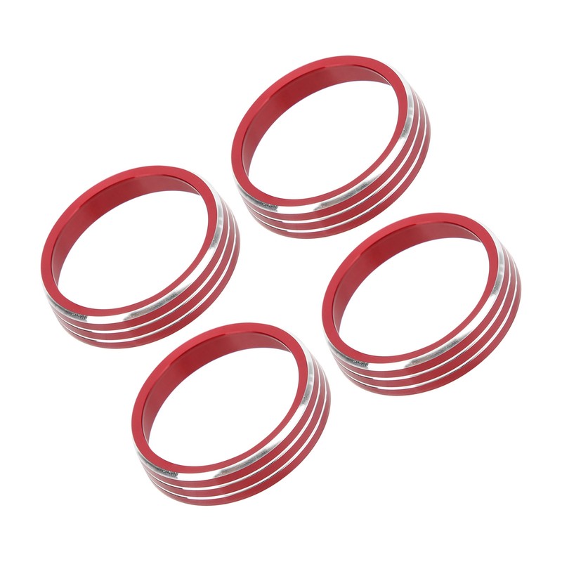 4pcs A/C Air Vent Knob Trims Rings Red Aluminum Alloy