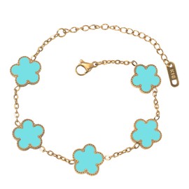 KINFERTE for 18K Gold Plated Clover Bracelet Set for Women Double Sided Leaf Lucky Flower Dupes Trendy Bracelets Jewelry Birthday Gifts for Women Mom Sister Besties Grandmother wife Her (Light Blue)