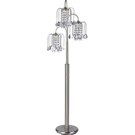 SH Lighting 6866SN Three-Tiered Adjustable Hanging Faux Crystal Floor Lamp, 17" x 17" x 63", Brushed Steel