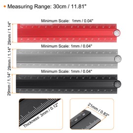 sourcing map 3pcs Folding Straight Ruler 30cm Metric Aluminum Alloy Protractor Foldable Angle Ruler Geometric Measuring Tool with Angle Line for Architects Artists Office, 3 Colors