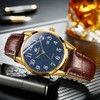 OLEVS Leather Watch Men with Date,Mens Leather Watch,Blue Face Mens