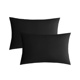 JELLYMONI Pillowcases Standard Set of 2 Cotton Envelope Pillow Covers Pure Black 20×26in Bed Pillow Cases 100% Washed Cotton Soft Breathable (Pillows are not Included)