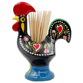 Ibergift 3.5 Hand-painted Traditional Barcelos Portuguese Rooster Aluminum Toothpick Holder (Black),3.5 Inches Tall