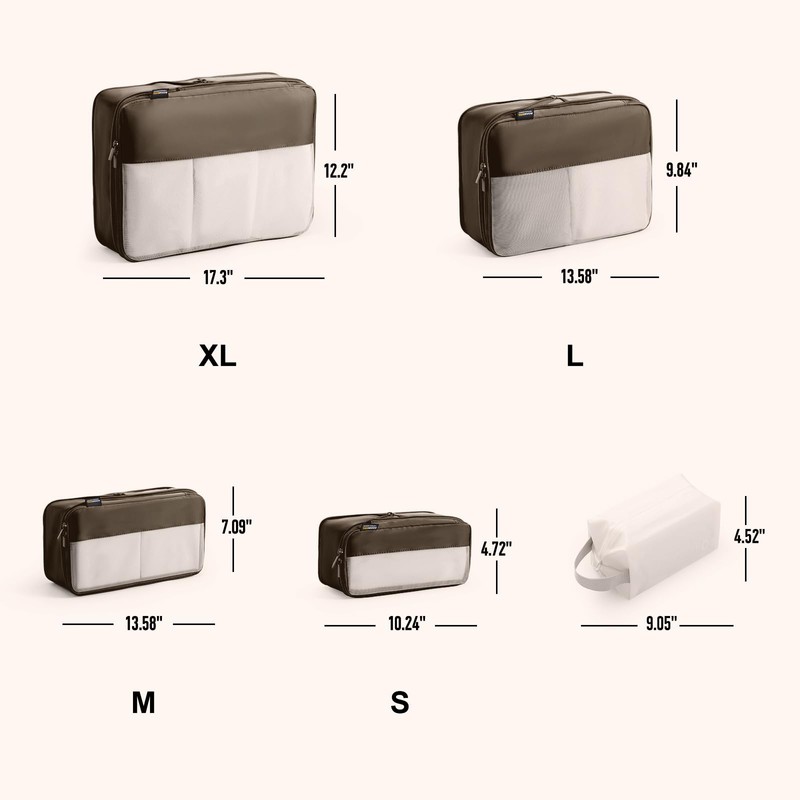 6 Set Compression Packing Cubes for Travel Essentials, Luggage Organizers
