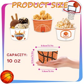 LANCU 60PCS Basketball Snack Cups 10oz Basketball Paper Snack Cups Disposable Ice Cream Bowls for Hot or Cold Food Basketball Party Supplies Sports Birthday Party Decorations