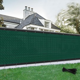 SUNLAX Privacy Fence Screen 6x25FT Heavy Duty Mesh Fence Net Cover with Grommets for Patio Porch Pool Backyard Outdoor Chain Link Fence, Dark Green