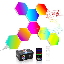 Kangtaixin Hexagon LED Lights 8 Pack - RGB Wall Panels with Music Sync, Smart App & Remote Control, DIY Modular Hex Light for Gaming Room, Bedroom, Living Room, Wall Decor