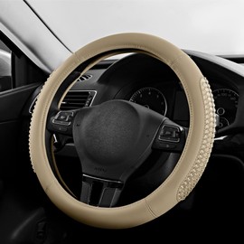 PIC AUTO Gel Particles Steering Wheel Cover, Beige Luxury Leather Car Steering Wheel Protector, Universal Fit 14.5"-15.5" Anti-Slip Car Interior Accessories for Girls & Women