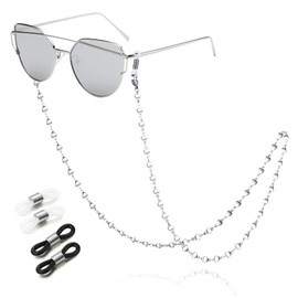 SAM & LORI Glasses Chain for Women Eyeglass Strap Holder Necklace Reading Mask Lanyard Cord Eyewear Around Neck Silver Sunglasses Beaded Kawaii Eyewear Accessories Stylish Cute String Fashion Long Eye