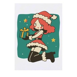 'Cute Christmas Girl with Gift' Temporary Tattoo - Water Resistant, Skin-Safe, Non-Toxic Transfer (TO00085653)
