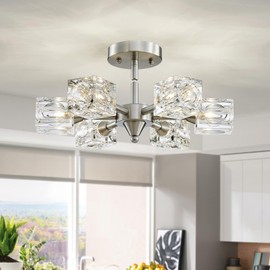 XINGQI 6-Lights Semi Flush Mount Ceiling Light Fixture,16.9" Modern Chandelier Brushed Nickel Lighting Fixtures Sputnik Chandeliers for Dining Room Living Room Kitchen Bedroom Entryway