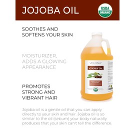 velona Jojoba Oil USDA Certified Organic - 1 Gallon / 128 Fl Oz | 100% Pure and Natural | Golden, Unrefined, Cold Pressed, Hexane Free | Moisturizing Face, Hair, Body, Skin Care