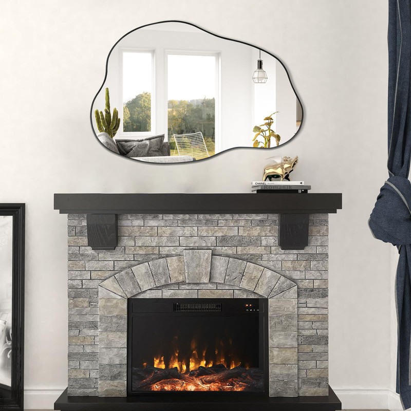 POZINO Asymmetrical Mirror, Black Irregular Mirror, Morden Unique Cloud Shaped