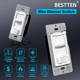BESTTEN 6 Pack Super Slim Dimmer Switch, Single Pole or 3-Way, Dimmable Light Switch for LED, CFL, Halogen and Incandescent Bulbs, ETL Listed, White