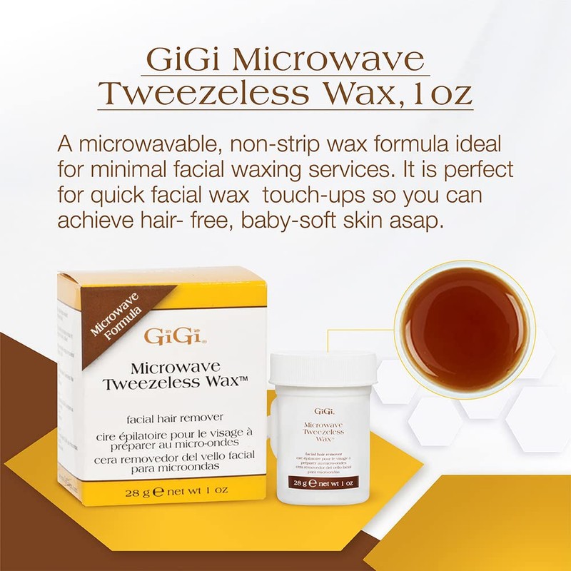 GiGi Microwave Tweezeless Wax - Non-Strip Facial Hair Remover, Honey-Infused,