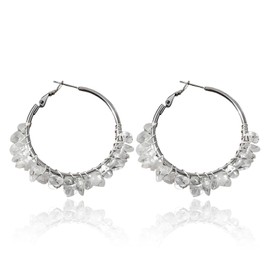 QLYOVWE Handmade Crystals Earrings for Women 14K Gold-Plated Wire Wrapped Healing Tumbled Stone Eardrop Earrings Boho Natural Raw Amethyst Earrings Healing Crystals Earrings (Transparent Silver)