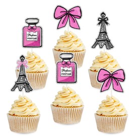 Paris Cupcake Toppers - 18pcs Ooh La La Eiffel Tower Cupcake Picks - Paris Themed Party Decorations for for Kid Boy Girl Birthday Party Baby Shower Weddings Decor
