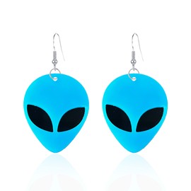 Just Follow arete colgantes de acrílico con cara de extraterrestre verde punk con ojo grande, diseño de extraterrestres espaciales, aretes de gota de acero inoxidable, Acrílico, N/C
