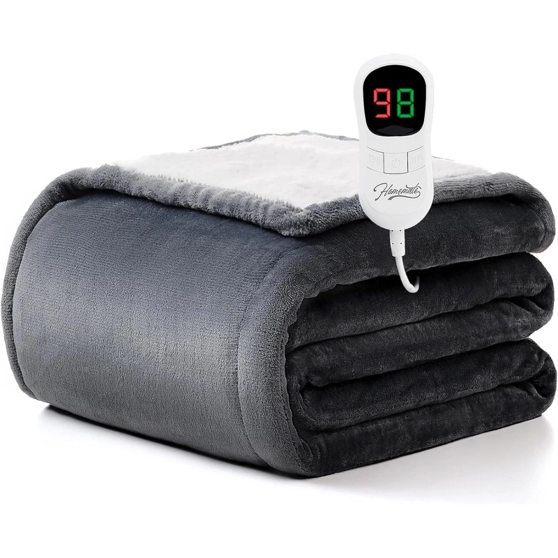 Light Grey Electric Heated Blanket Throw - 50”x60” with Auto-Shut