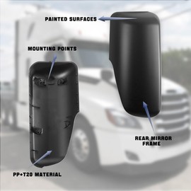 Black Door Mirror Cover for Freightliner Cascadia 2018-2024,Side Mirror Housing Assembly for Freightliner New Cascadia Semi Trucks Accessories Right