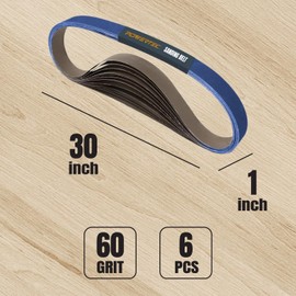 POWERTEC 1 x 30 Inch Zirconia Sanding Belts for Bench Belt Disc sander, 60 Grit Belt Sander Sanding Belt for Woodworking, Metal Grinding, Derusting, 6PK (413006Z-6)