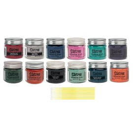 Tim Holtz Ranger Embossing Glaze Bundle - 12 Prize Ribbon Colors Embossing Glaze Jars - Translucent, 1 oz - with Trebbies Detail Sticks (12 Jar Complete Collection)