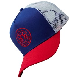 Bexxwell Trucker Cap Blue/White/Red with Logo Patch (Optimal Fit, Cap, Blue, Red, Trucker Cap, Logo, Cap, Unisex), blue